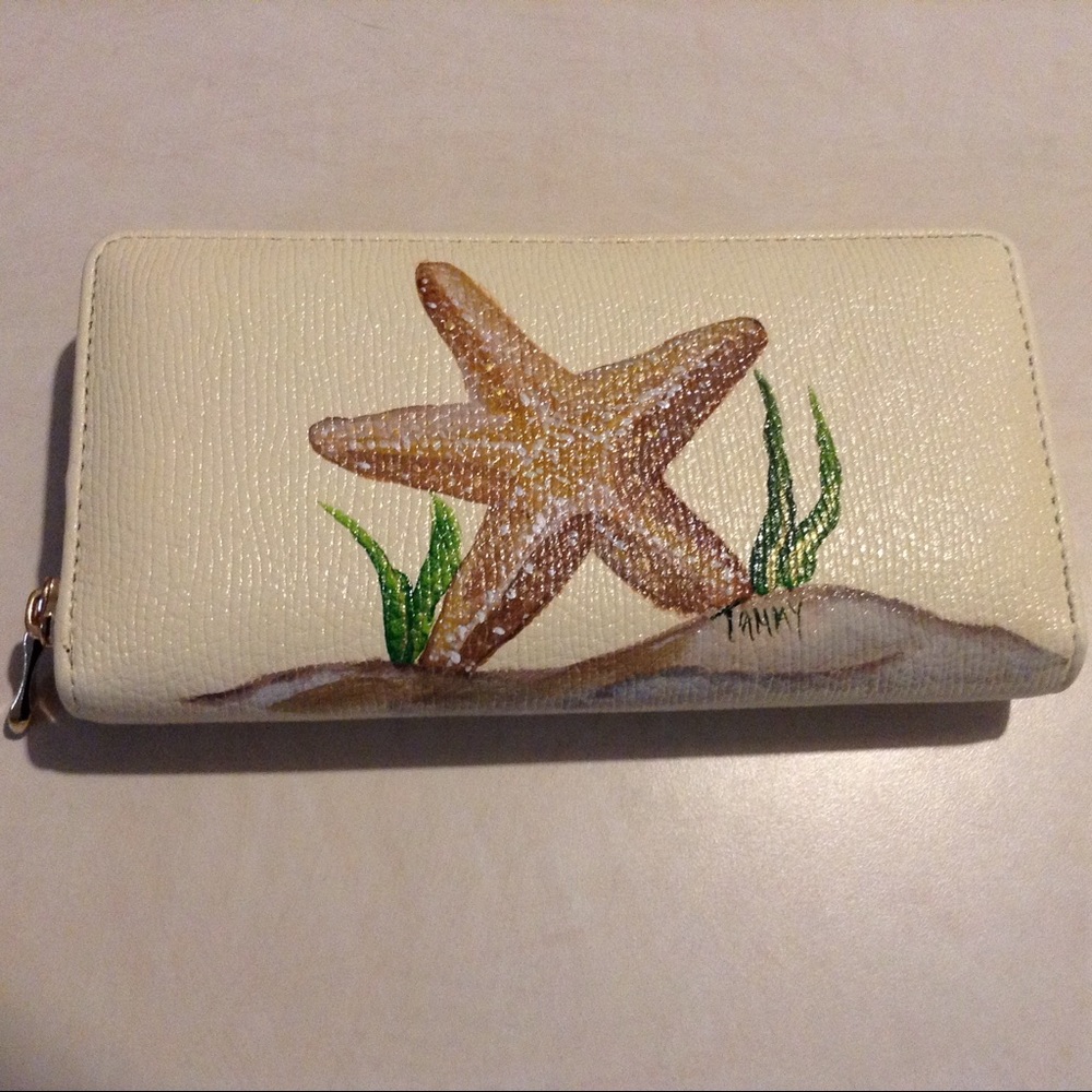 Handpainted Starfish faux leather wallet, new. - Picture 2 of 4